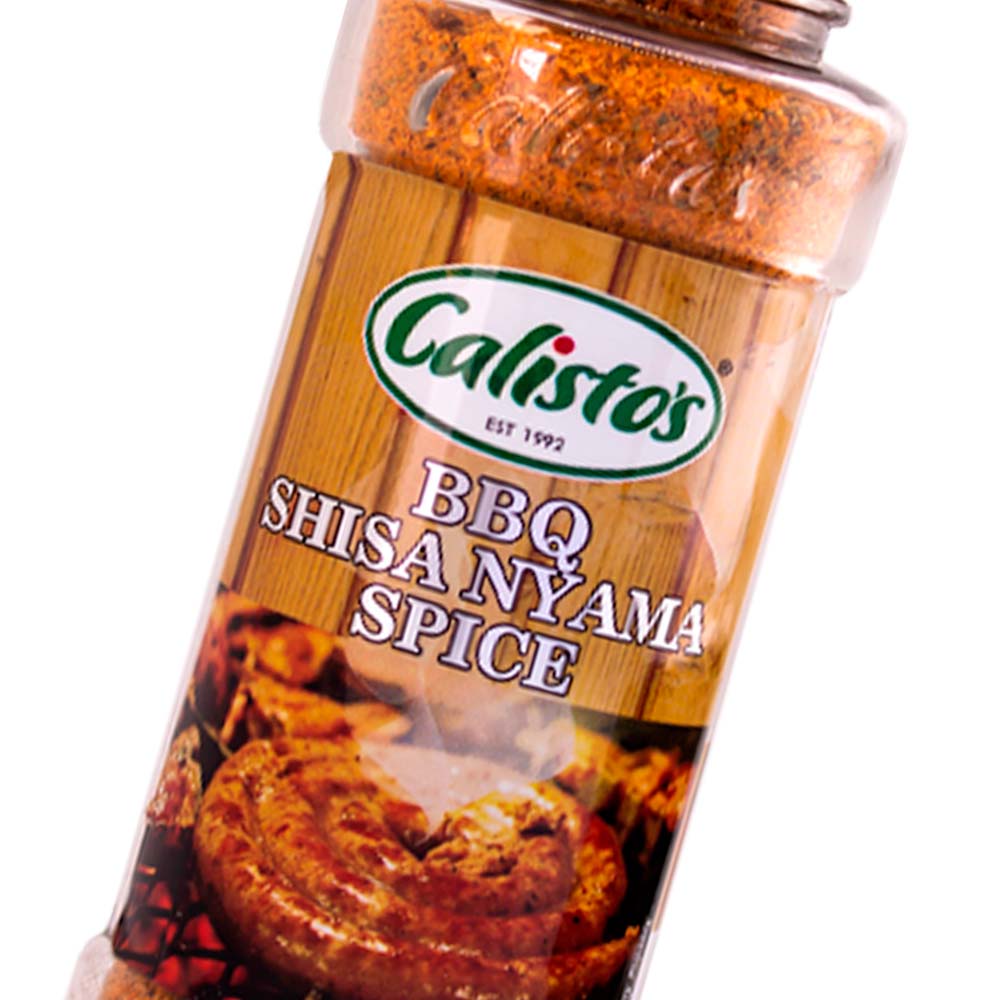 bbqshisanyama zoom sml Calisto’s BBQ Shisa Nyama Spice - bold smoky seasoning for braai, chops, and traditional South African meat dishes. Close up.