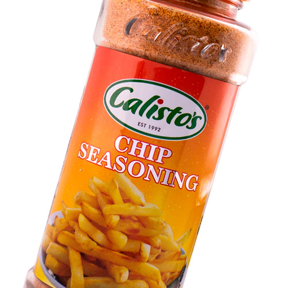 chipseason zoom sml Calisto’s Chip Seasoning - savoury spice blend for chips, wedges, and snacks. Close up.