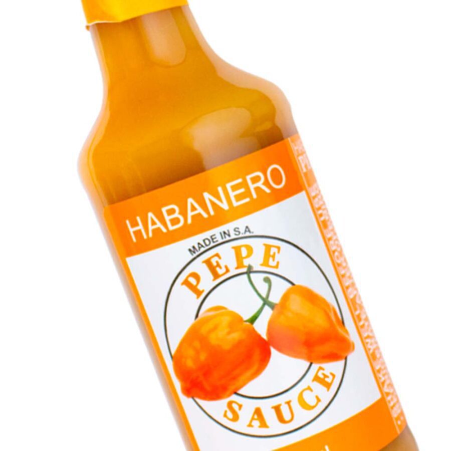 Pepe Sauce - Habanero - fiery habanero hot sauce with bold fruity heat. Close up.