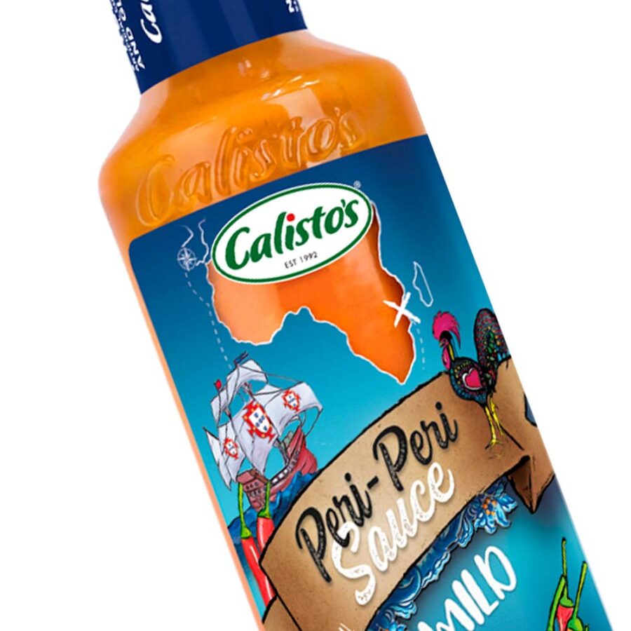 Calisto’s Peri-Peri Sauce - Mild - smooth, mild peri-peri sauce with balanced flavour. Close up.
