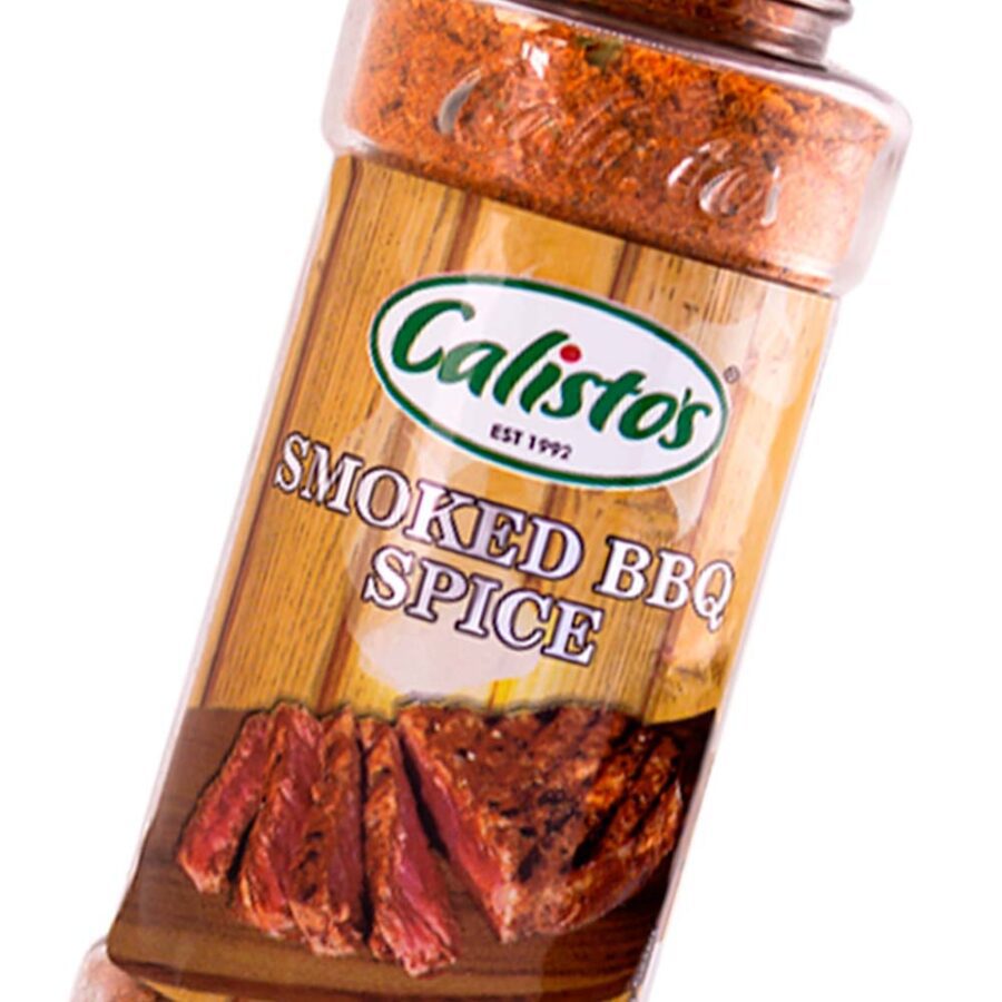 Calisto’s Smoked BBQ Spice - smoky seasoning blend for ribs, chicken, and barbecue dishes. Close up.