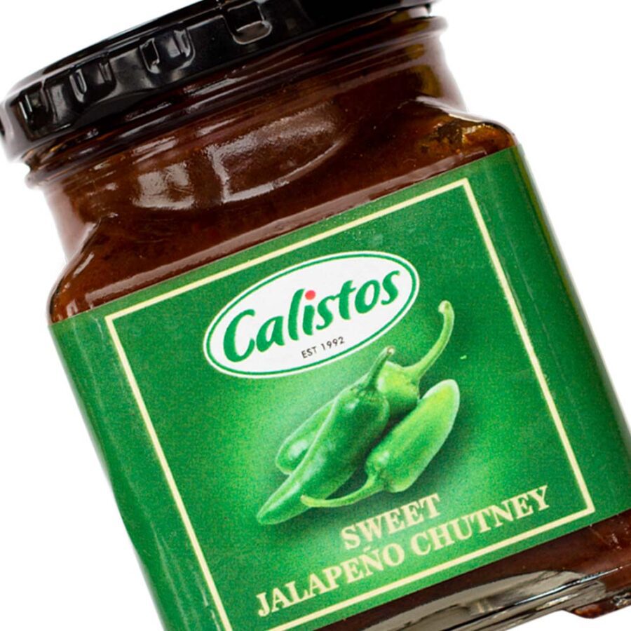 Calisto’s Table Sauces - Sweet Jalapeño Chutney - sweet and tangy jalapeño condiment with bold Portuguese flavour. Close up.