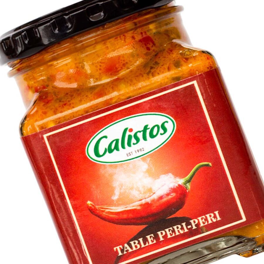 Calisto’s Table Sauces - Table Peri-Peri - mild everyday peri-peri sauce for table use. Close up.